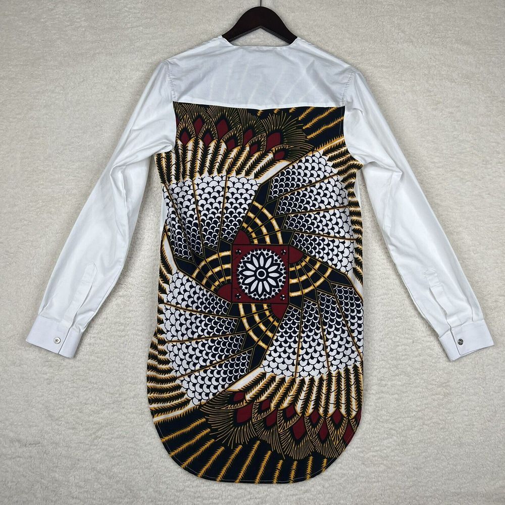 Alaro Shirt Mens 42 Medium White Peacock Long Sleeve Quarter Button‎ Up Shirt